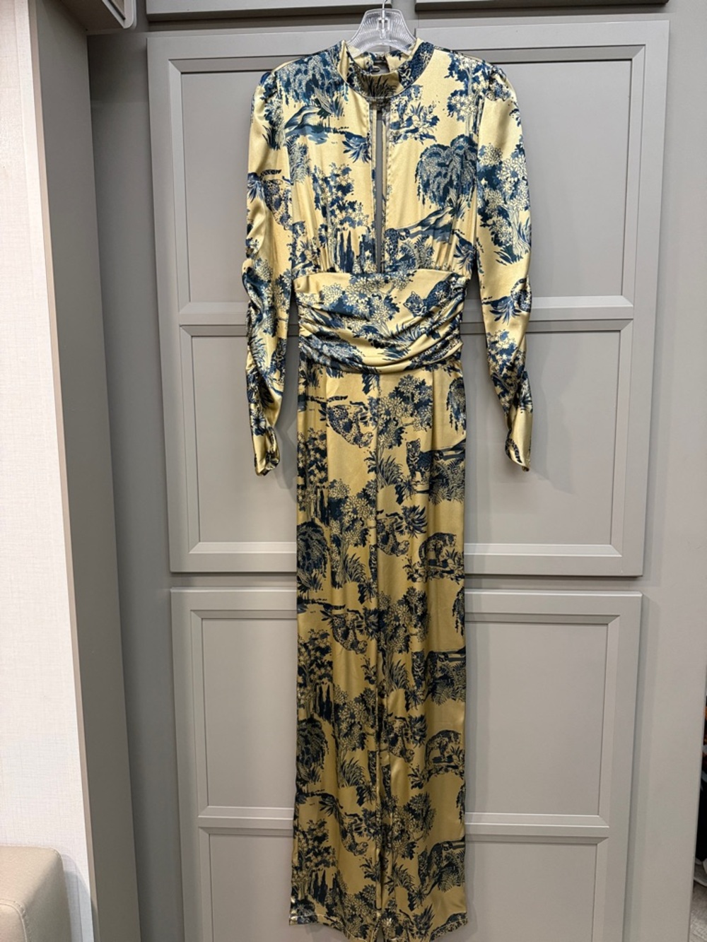 Gold and Navy Toile Satin Jumpsuit